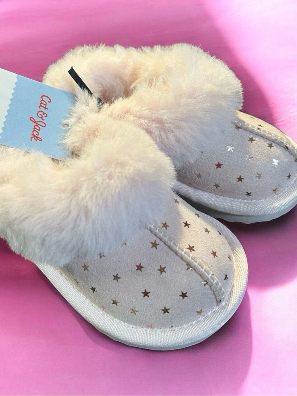 Cat & Jack Cream Faux-Fur Star Slip-Ons for Kids